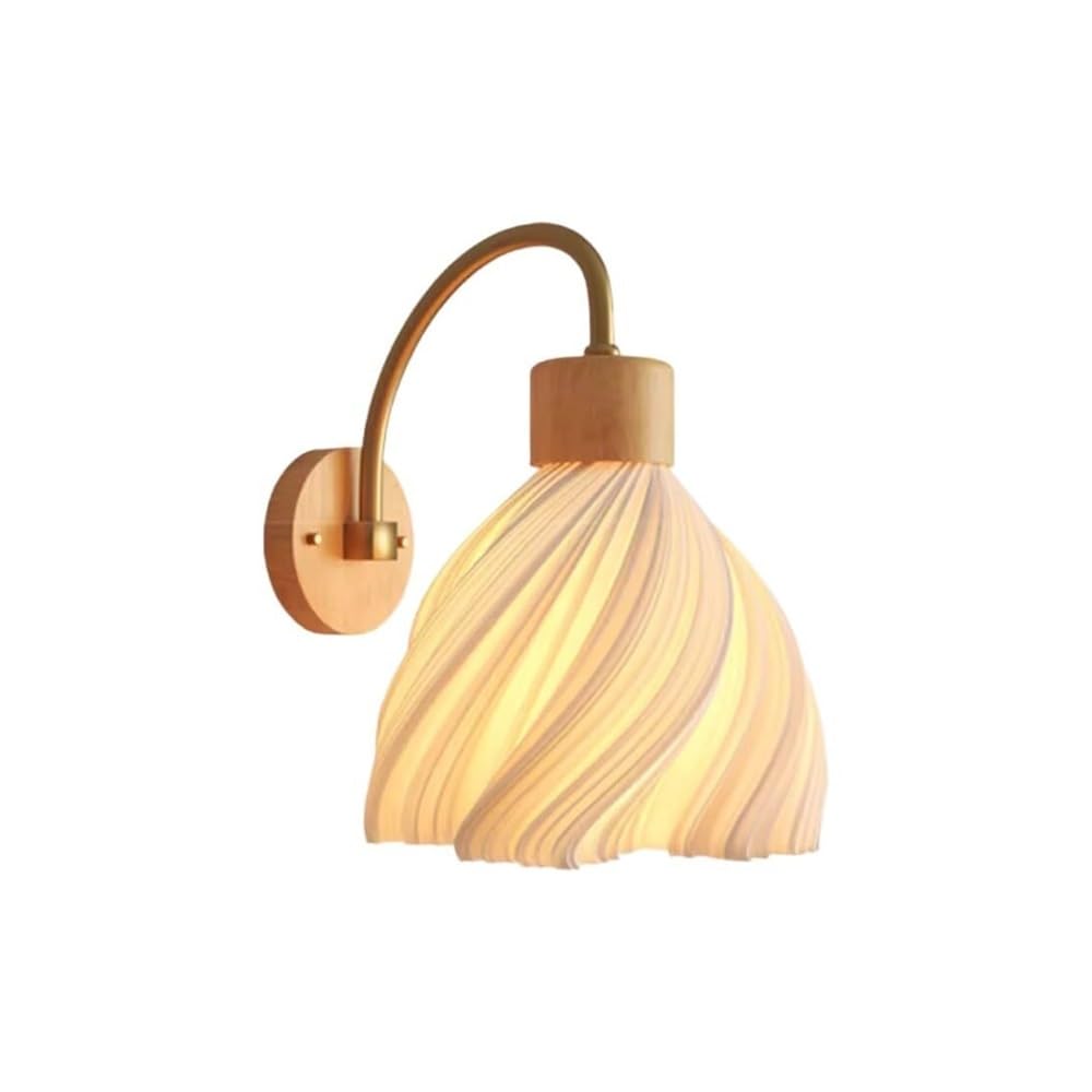 TONFON Skirt Wall Light Wooden Candlestick Wall Sconce with White Acrylic Lampshade, Antique Bedside Wall Mounted Lamp for Bedroom Living Room Study Room Dining Room Hallway Stairs Hall Restaurant