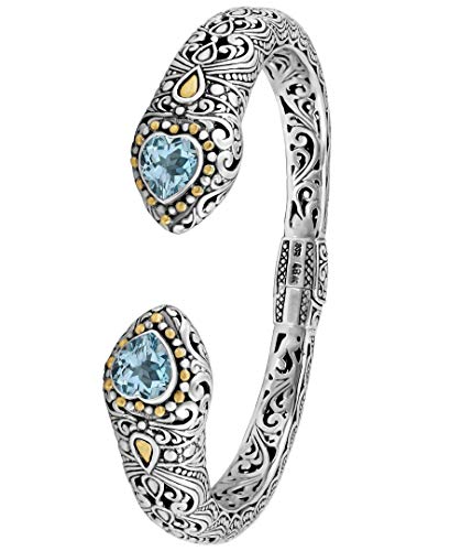 Image of DEVATA Sterling Silver 925 and 18K Gold with Gemstones Bali Filigree Cuff Bracelet