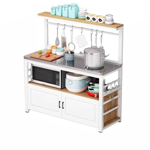 Kitchen Etagere - Wood & Stainless Steel Storage Unit, Open Shelf Design, Stylish Rack for Organized Cooking Space, Multifunctional Furniture, 88x40x130cm