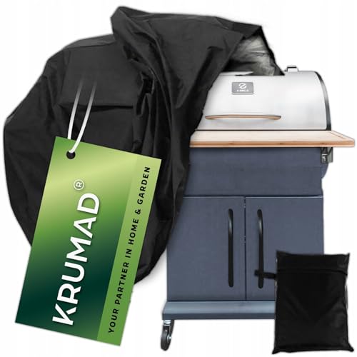 KRUMAD Grillabdeckung 145x61x117 cm, Wasserdicht, Wetterfest, Reißfestes Polyester mit Reißverschluss und Kordelzug, UV-beständig, Universal für Gasgrill, Holzkohlegrill und Elektrogrill, Schwarz