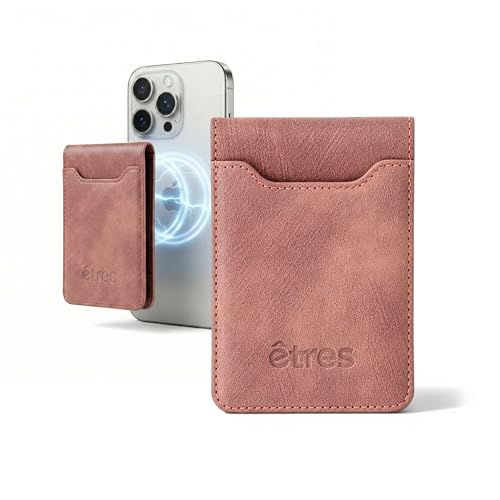 Cartera MagSafe RFID bloqueo que aloja 7 tarjetas y efectivo en cuero vegano rosa