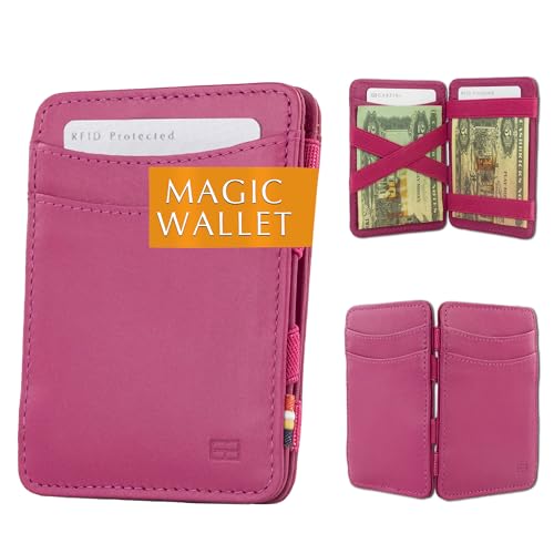 Hunterson Magic Wallet, Minimalist Wallet for Men with RFID card holder, Leather Wallet for 8 cards, Raspberry