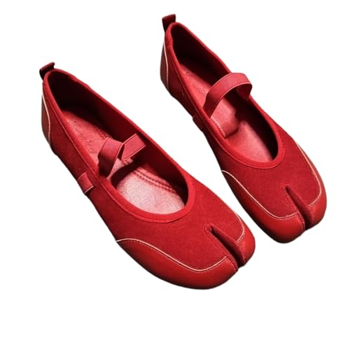 ZQW Tabi Shoes Mary Jane Ballet Flats for Women Suede Slip-On Elastic Strap Lightweight Comfortable Office Work Casual Dressy Wear