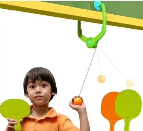 Image of toynexa Indoor Hanging Table Tennis Game Set with Paddles, Balls and Mounting Kit, Green and Orange