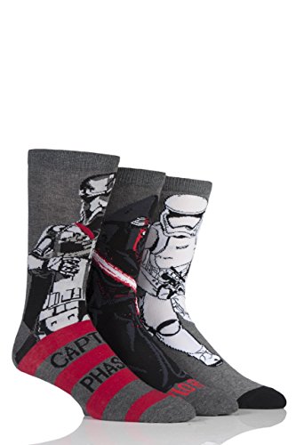 SockShop Hommes 3 Paires Star Wars Nouveaux Méchants Kylo Ren, Capitaine Phasma et Stormtrooper Chaussettes en Coton - Assorti 40-45
