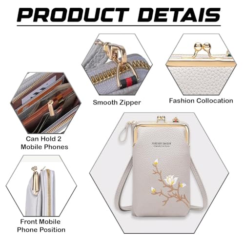 Forever Savour Mobile Phone Bag, Women Sling Cross-Body Wallet with Mobile Cell Phone Holder, Cross-Body Phone Bag Leather 6