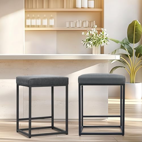 ALPHA HOME 2 Barhocker mit Fußstütze, Küchenstühle PU-Leder,...