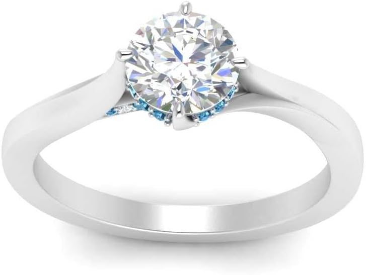Choose Your Gemstone Compass Point Round Hidden Halo Diamond CZ Ring Sterling Silver Round Shape Side Stone Engagement Rings for Women, Girls and Ladies US Size 4 to 12