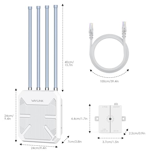 Miniatura 8 de Wavlink Punto De Acceso Al Aire Libre Wifi6, Long Range Outdoor Wifi, Dual Band 2.4g 5g Ax3000 Mesh Extender Con Poe 4x8dbi High-Gain Antenas Ip67 Wetterschutzgehäuse Signal Booster Amplifier