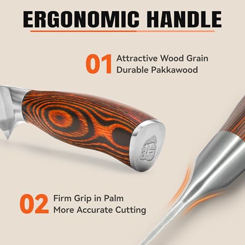 TUO Bird Beak Paring Knife, 2.5 inch Handy Peeling Knife, Curved Small Blade for Fruit & Vegetable, German Stainless Steel, Ergonomic Pakkawood Handle - Fiery Series