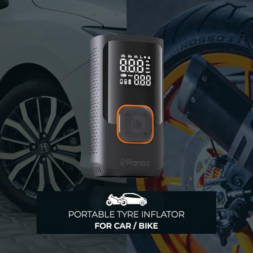 Image of Pronod Portable Tyre Inflator for Car and Bike | Tyre Inflator Kit Works |LED Display, 150 PSI, 4000 Mah Battery, Fast Inflation Pressure Detection air Pump Compressor for Cycles, Balls -12m Warranty