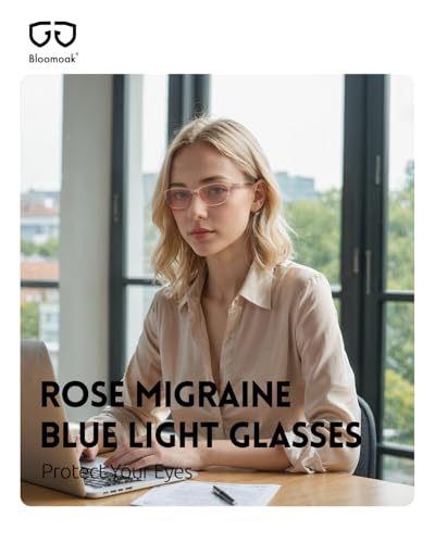 Bloomoak Rose Tinted Migraine Glasses, FL- Flex Light Sensitivity Relief Glasses for Fluorescent LED Glare, Photophobia, Eye Strain (Blush Pink - 52% - Transparent Petal Pink) - Image 2