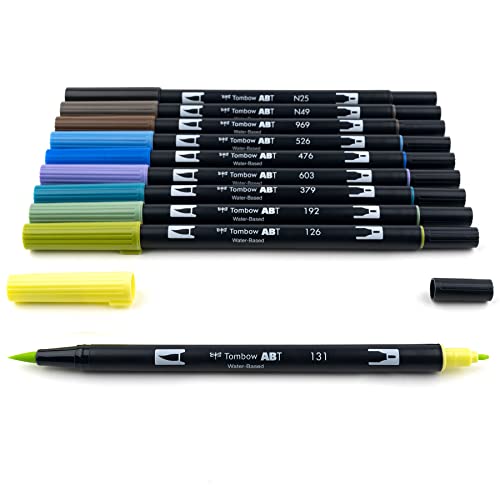 Image of Tombow 56169 Dual Brush Pen Art Markers, Landscape, 10-Pack. Blendable, Brush And Fine Tip Markers, Multicolor