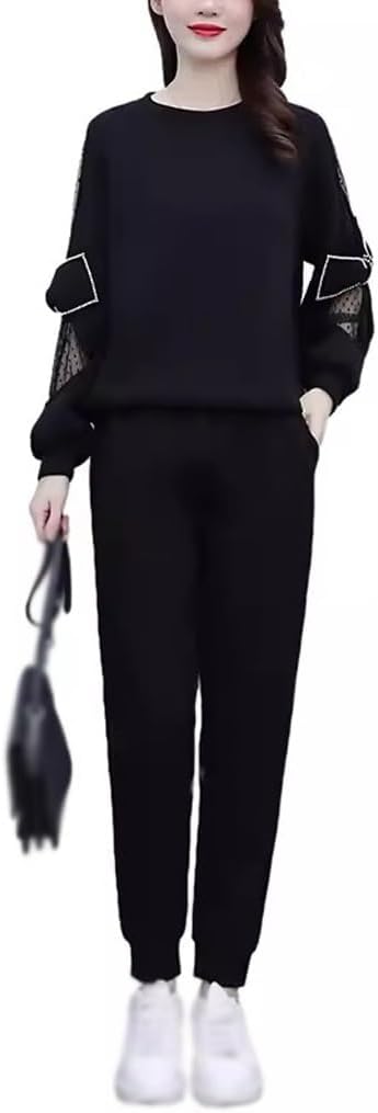 Plus Size Autumn Casual Sports Women's Slimming Flesh-Covering Sweatshirt Two-Piece Set(XXL Code)