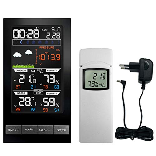 Wetterstation Digitales Thermometer Hygrometer Drahtloser Sensor Vorhersage Temperaturuhr Wandschalter Wecker, 2-teilige Außensensoren