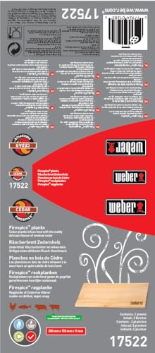 Weber Zendernholz Räucherbretter - Mittel (30 x 15cm), 2er Pack, süßes, mildes Aroma, ideal für Käse, Gemüse, Fisch und Geflügel, aus natürlichen Holzarten (17522)