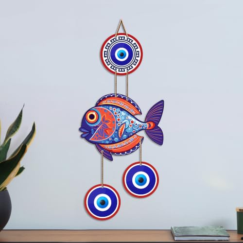 Image of Artvibes Fish Evil Eye Wall Hanging for Home Entrance | Lucky Fish Nazar Battu MDF Wall Decor | Vastu Decorative Art for Living Room | Bedroom | Office & Balcony (WH 8535N)