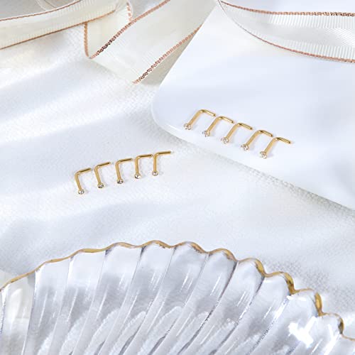 6-10Pcs 18G 20G Nose Ring Surgical Steel Nose Rings Studs Piercing For Women Men 1.5mm 2mm 2.5mm 3mm Round Diamond CZ L Shaped Corkscrew Gold Black Silver Nose Piercing Hypoallergenic 5