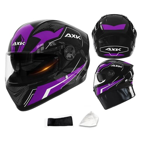SMTSEC Caschi da moto con visiera, occhiali UV, integrale, retrò, materiale ABS, certificato DOT/ECE, casco per scooter, cruiser, chopper, ciclomotore, per uomini e donne, viola, 55 ~ 62 cm