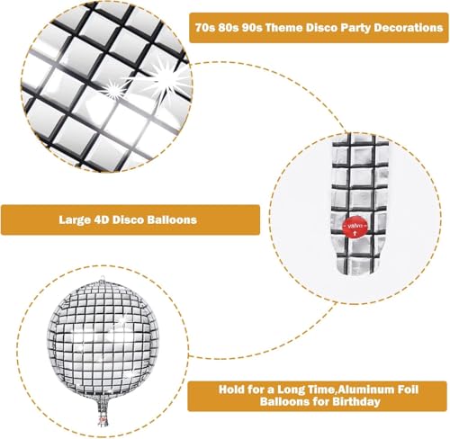 Image of Silver Disco Ball Balloons 22 Inch - 6 Pack 4D Foil Balloons for 70s Party Birthday Graduation Decoration
