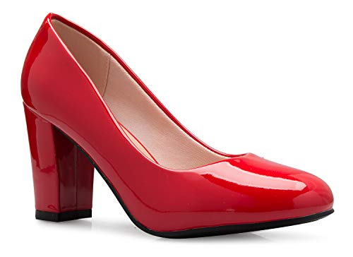Image of Olivia K Women's Classic Round-Toe Platform Pumps High Block Heel - Adorable, Comfortable