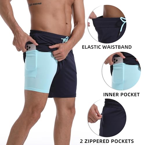 FT FENTENG Mens Swim Trunks with Compression Liner 7" Board Shorts with Zipper Pockets 2 in 1 Quick Dry Bathing Suits2