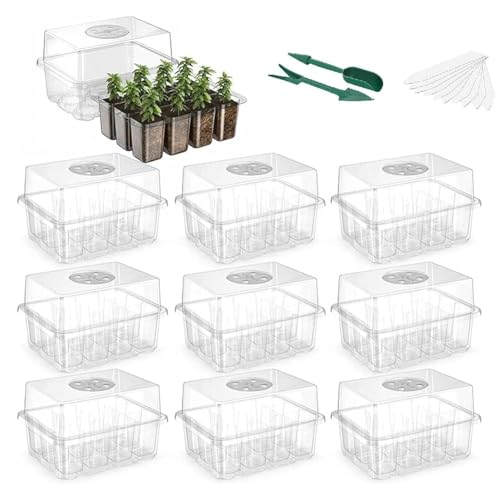 WY8 10 Pack Seed Trays Starter Kit, 120 Cells Reusable Greenhouse Seedling Starter Tray with Dome and Deep Base, Herb Garden Plant Humidity Adjustable Grow Kit Garden WY8 10 Pack Seed Trays Starter Kit, 120 Cells Reusable Greenhouse Seedling Starter Tray with Dome and Deep Base, Herb Garden Plant Humidity Adjustable Grow Kit Garden