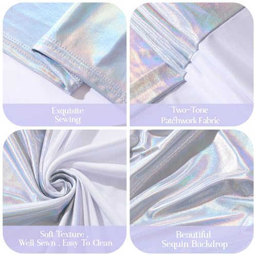 Image of 7.2FT 6FT Arch Backdrop Cover for Party, Set of 2 Stretchy Spandex Fitted Arch Stand Cover for Baby Shower, Birthday Wedding Decor, Chiara Backdrop Cover with Double-Sided Design(Silver, White)