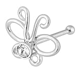 MONSTER PIERCING Piercing para nariz de plata de ley 925 con diseño de mariposa recortada con piedra de cristal, calibre 22, Piedra de cristal, plata de ley, piedra