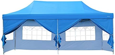 DOIT 10ft x 20ft Outdoor Pop up Shade Instant Folding Canopy with 6 Removable Side Walls,Party Tent,Portable Wheeled Carrying Bag,Blue
