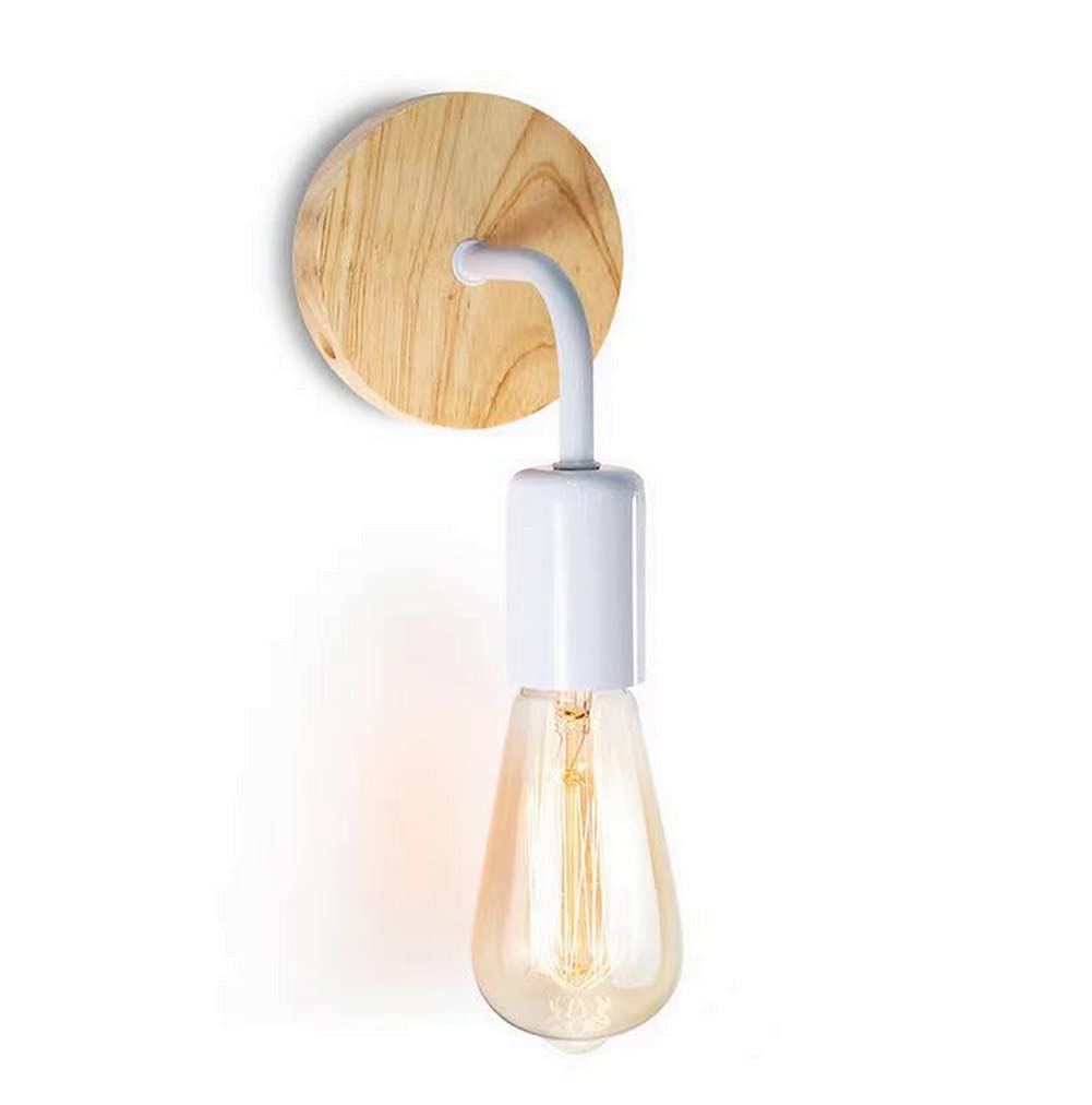 ausuky Wood Lamps Light Base Modern Wall E27 Sconce Bedside Lamp Vintage Bulb ST64 G80 (White Base)