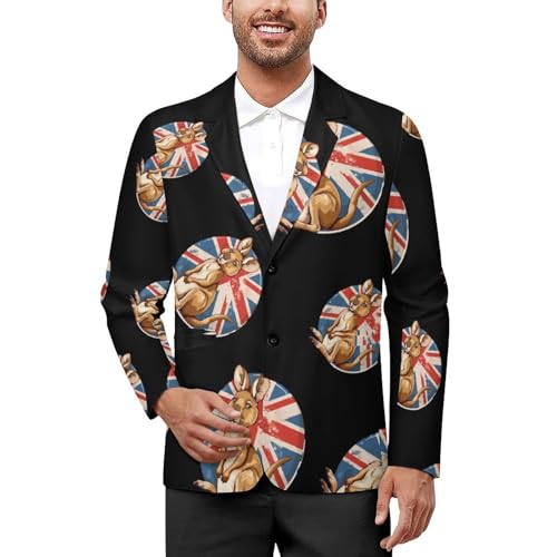 Australia British Flag Kangaroo Mens Blazer Two Button Sport Coat Lightweight Suit Jacket for Travel Business Wedding
