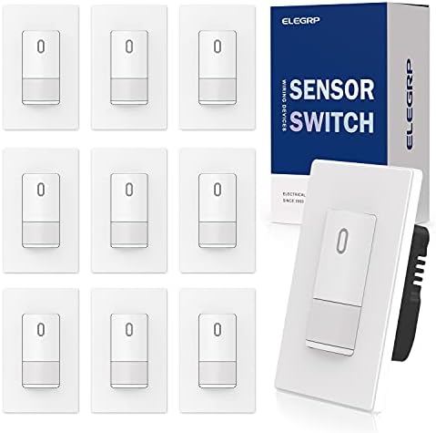ELEGRP Occupancy Motion Sensor Light Switch, PIR Infrared Motion Activated Wall Switch, No Neutral Wire, Single Pole for CFL/LED/Incandescent Bulb, with Wall Plate, UL Listed (10 Pack, Matte White)
