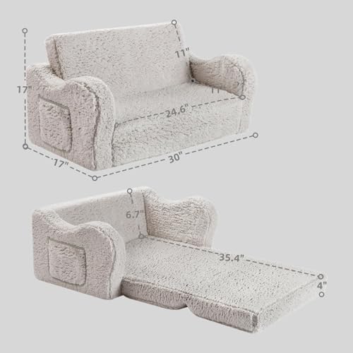 MOMCAYWEX Kids Sofa, 2-in-1 Flip-Out Foam Couch with Soft Sherpa Cover, Cozy Play Lounge Chair, Grey, Large by MOMCAYWEX - Image 6