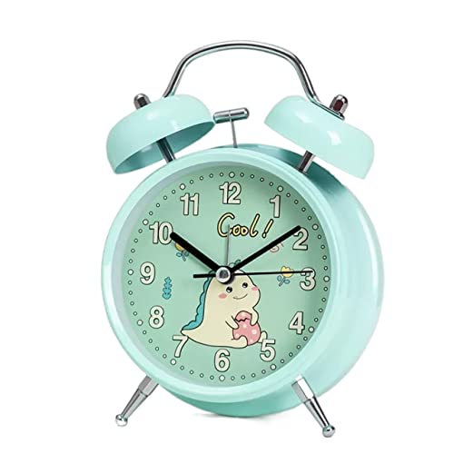despertador Reloj despertador analógico for niños, reloj despertador de campana doble sin tictac de 4 pulgadas con luz de fondo, reloj silencioso, funciona con pilas, for dormitorio, mesita de noche r