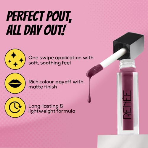Image of RENEE Everyday Quick Stay Liquid Lipstick - Wine Charm, Velvety Matte Finish, Long-Lasting & Lightweight, Hydrating & Non-Drying Formula, Ultra-Rich Pigment, Jojoba Oil & Vitamin E Infused