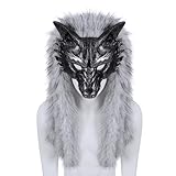 HAOAN Viking Wolf Mask Faux Fur Headdress Werewolf Barbarian for Halloween Cosplay Costume Accessories