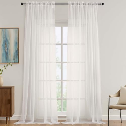 Image of OVZME Ivory Sheer Curtains 120 Inches Long 2 Panels Set, 59 Inch Extra Wide Soft Airy Lightweight Sheer Ivory Curtains for Living Room, Farmhouse Voile Filmy Rod Pocket Drapes, 59Wx120L Inches