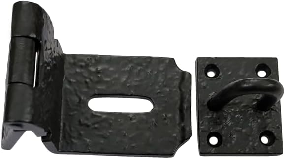 Adonai Hardware 4" Projection "Elizur" 90 Degree Cast Iron Hasp and Staple for Chest/Trunks - Matte Black Powder Coated
