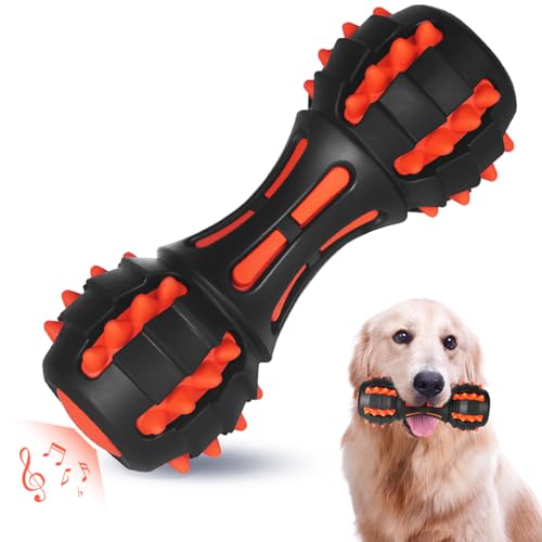 AUSCAT 犬 おもちゃ 噛む 歯磨き デンタルトイ 頑丈 音 犬のおもちゃ 大型犬 中型犬 ダンベル（黒赤）