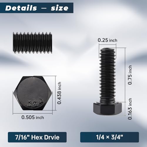 Image of Glvaner 1 /4-20 x 3 /4 inch Stainless Steel Hex Head Screws Bolts, Black Coated, 304 Stainless Steel 18-8, Hexagon Head Bolts, Full Thread, 20 pcs