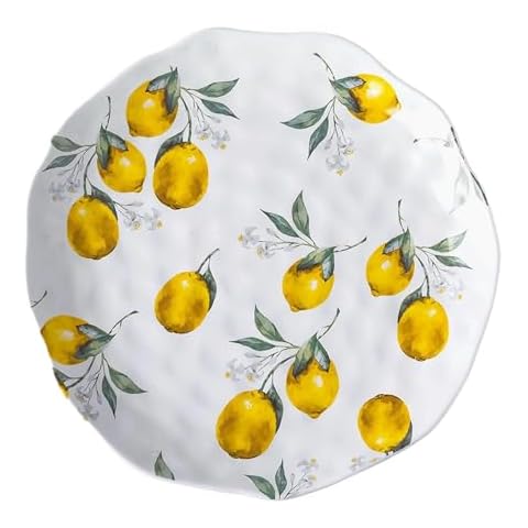 Beccalame Ceramic Lemon Irregular Flat Dinner Plates appetizer Salad Dessert Pasta Snack Steak Cake Lemon Party Decorations Plates (11 inch) Cover