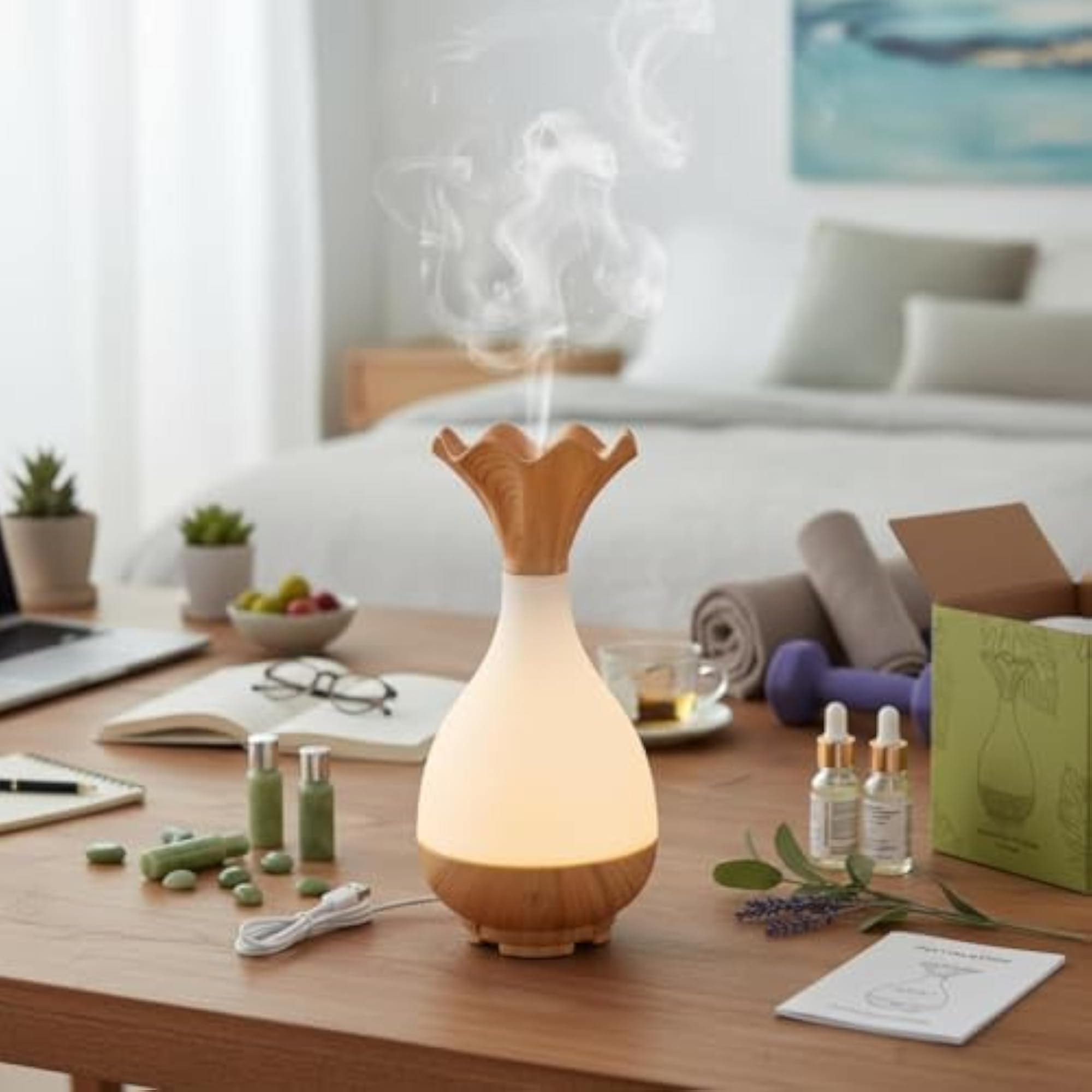 Jade Bottle Aroma Diffuser Vase with LED Lamp