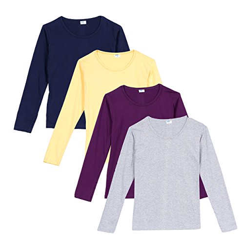 Image of FLEXIMAA Women's Full Sleeve Round Neck Plain T-Shirt Pack of 4