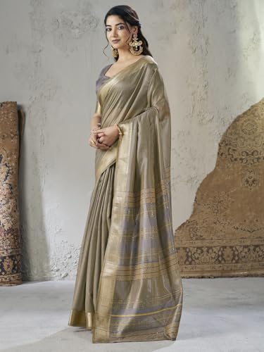 Image of Satrani Women's Shimmer Silk Weaving & Sequins Work Saree with Unstitched Blouse Piece