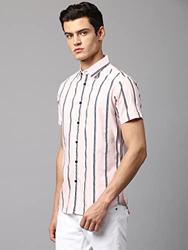 Image of Dennis Lingo Men's Pink Slim Fit Cotton Casual Shirt