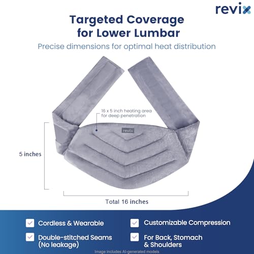 Image of REVIX Microwave Heating Pad for Back Pain Relief, Hands-Free Wearable Microwavable Waist Wrap with Moist Heat, Unscented Hot or Cold Therapy Pack with Flaxseed and Clay Beads for Cramps, Gray