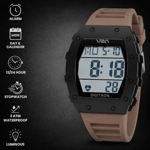 Image of V2A Digitron 2118 Tonneau Sports Watch for Men & Boys | Rugged Design | Big Dial | Alarm, Stopwatch, 12 /24H | 3 ATM Water Resistant | Luminous Display | Sports, Fitness, Outdoor & Training | Gifts for Men & Boy