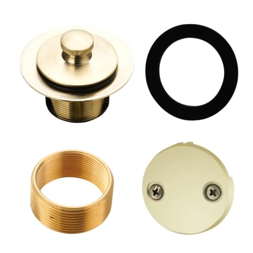HIDROP Brushed Gold Lift and Turn Tub Drain with 2-Hole Overflow Faceplate