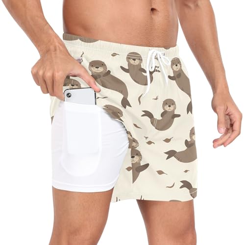Otter Dancing Men's Swim Trunks with Liner Quick Dry Beach Shorts Swimwear Bathing Suit S-XXL4